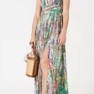 Aidan mpMattox Printed Ruched-Waist Gown dress